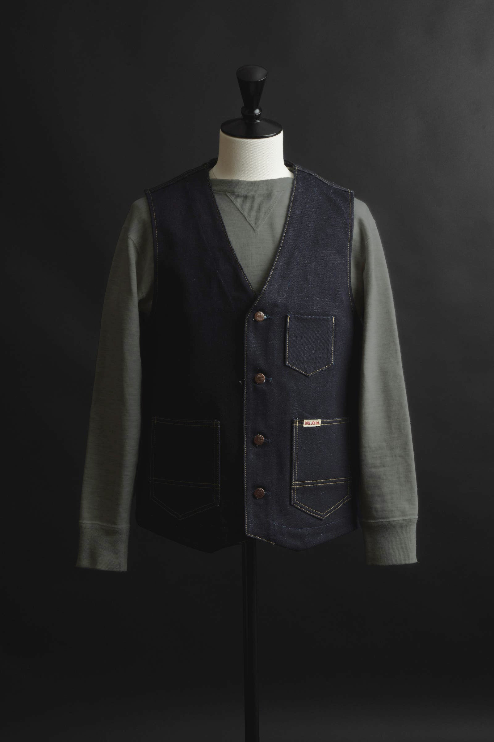 M602G (000B) Denim Vest | BIG JOHN | 23oz Japanese Selvedge Made