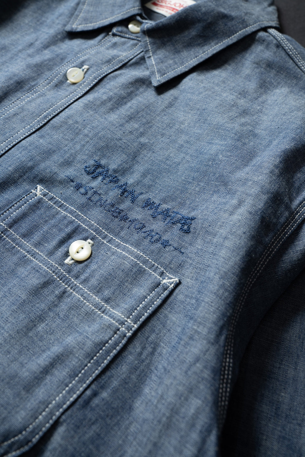 MS003R (01EB) Selvedge Chambray Shirt | Navy Emb