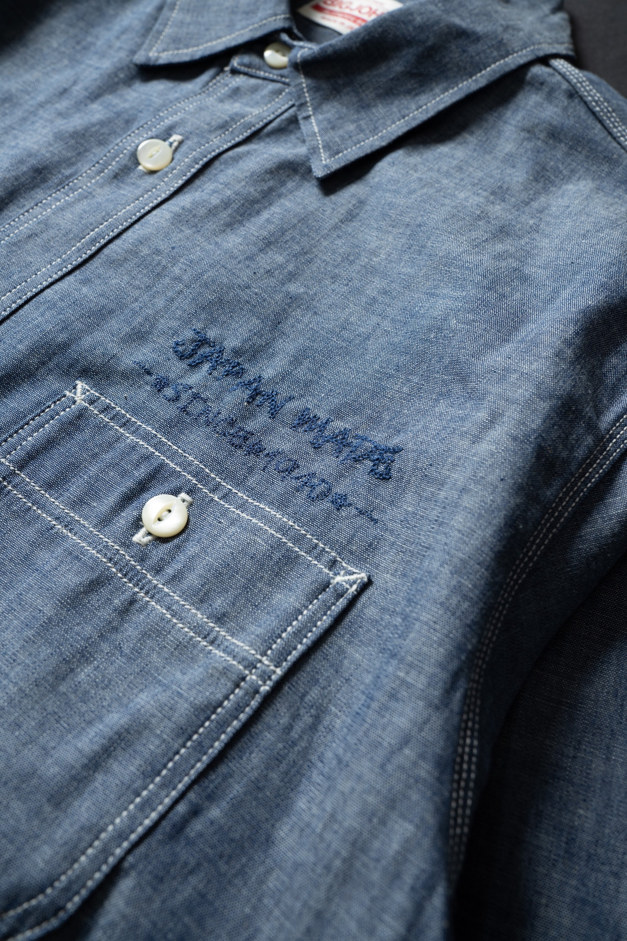 MS003R (01EB) Selvedge Chambray Shirt | Navy Emb