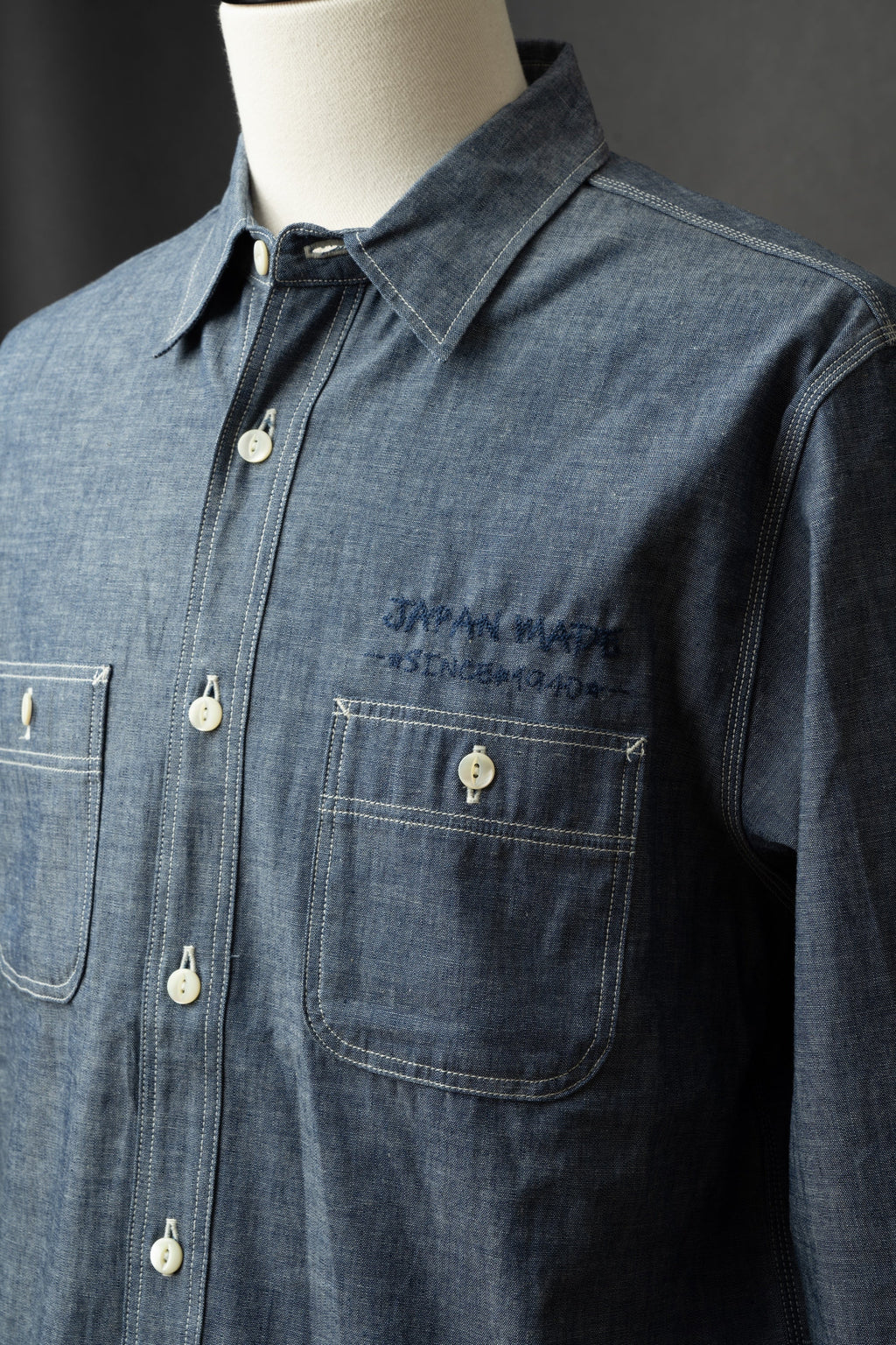 MS003R (01EB) Selvedge Chambray Shirt | Navy Emb